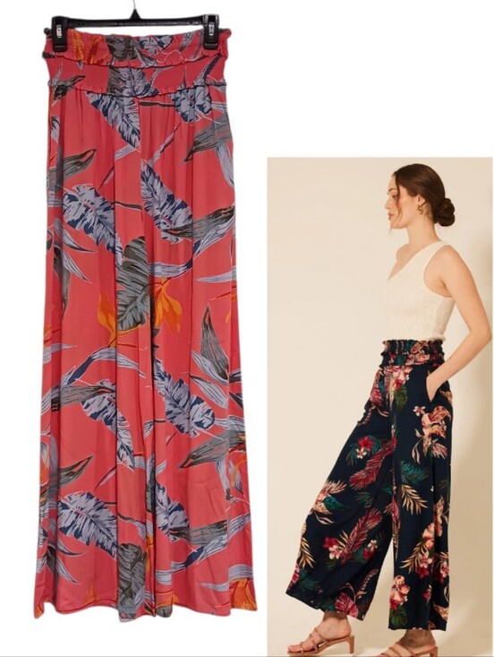 Patrons of Peace Pants - Patrons Of Peace Angelo Wide Leg Palazzo Pant Smocked Waist Bird Of Paradise
